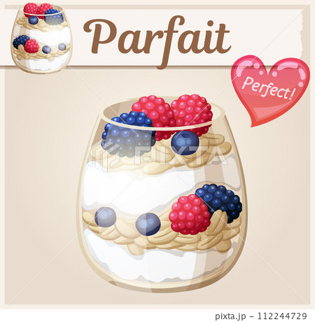 Parfait dessert with berries icon, cartoon vector illustration. Series of food and drink and ingredients for cooking 112244729