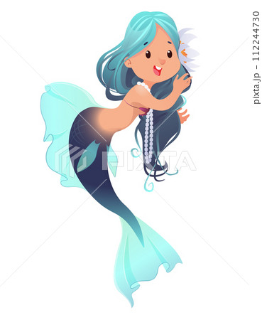 Cute little mermaid isolated on white background. Cartoon vector illustration 112244730