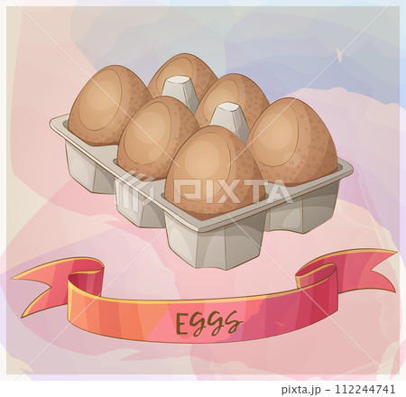 Eggs in carton illustration. Cartoon vector icon Eggs in carton illustration. Cartoon vector icon 112244741