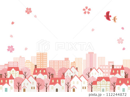 春の街並み　背景イラスト 112244872