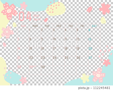2024年4月のカレンダー さくら柄 2024年4月のカレンダー さくら柄 112245481