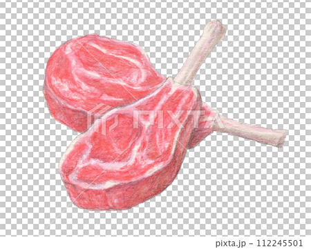 Bone-in lamb meat watercolor pencil illustration 112245501