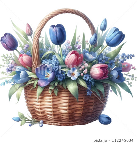 Tulip basket clipart watercolor  112245634