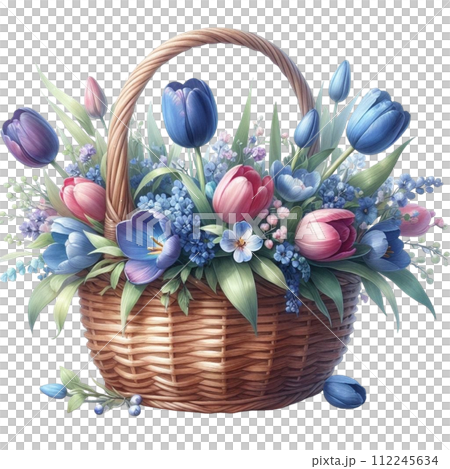 Tulip basket clipart watercolor  112245634