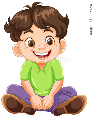 Cheerful Boy Sitting in Casual Clothes Cheerful Boy Sitting in Casual Clothes 112245648