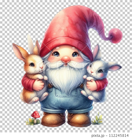 Gnome cute Holding a rabbit with 2 hands...のイラスト素材 [112245814] - PIXTA