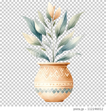 clay pot with green plant Boho 112246012