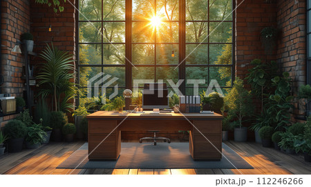 desktop with laptop room interior 112246266