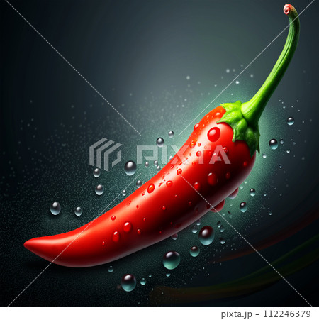 red hot chili pepper with drops of water 112246379