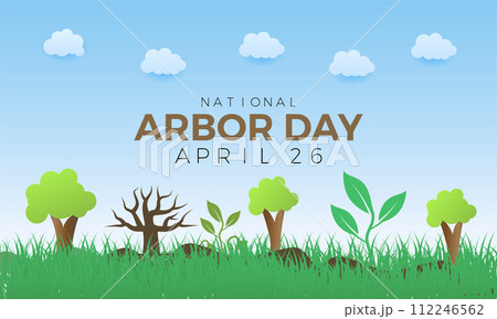 National Arbor Day celebrated every year of April 26, Vector banner, flyer, poster and social medial template design. National Arbor Day celebrated every year of April 26, Vector banner, flyer, poster and social medial template design. 112246562