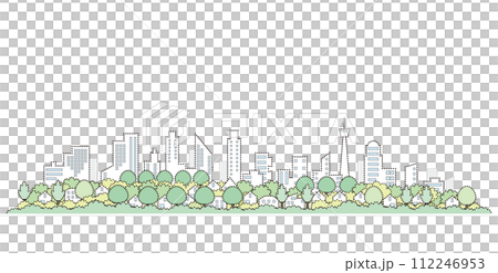 新鮮的綠色城市景觀點畫的向量插圖。 112246953