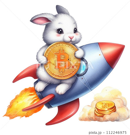 Cute rabbit holding bitcoin clipart watercolor  112246975