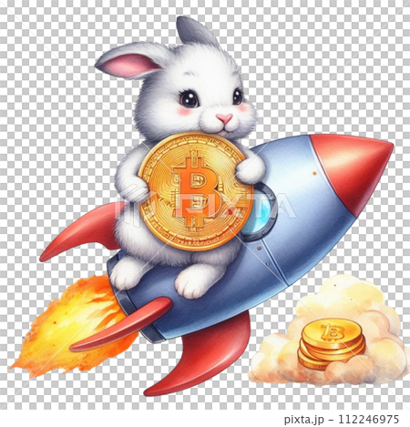 Cute rabbit holding bitcoin clipart watercolor  112246975