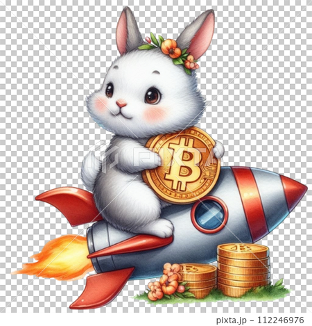 Cute rabbit holding bitcoin clipart watercolor  112246976