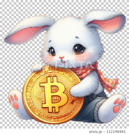 Cute rabbit holding bitcoin clipart watercolor のイラスト素材 [112246981] - PIXTA