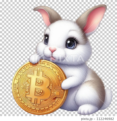 Cute rabbit holding bitcoin clipart watercolor Cute rabbit holding bitcoin clipart watercolor 112246982