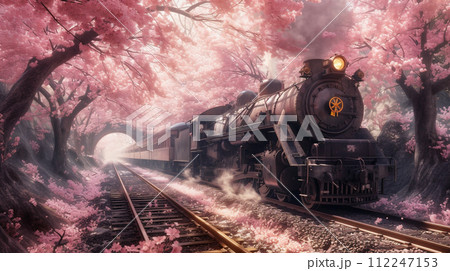 桜と蒸気機関車	 112247153