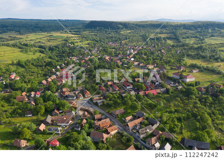 Aerial view of a village in Transylvania Aerial view of a village in Transylvania 112247242