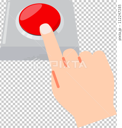 赤色の丸いボタンを押す手 112247285