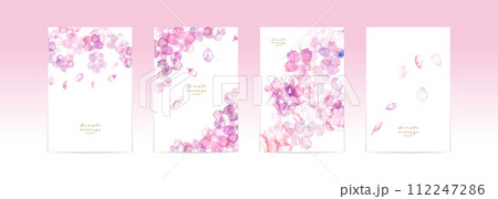 水彩画。水彩タッチの春の桜背景。桜の背景のテンプレート。和風の桜柄。 112247286