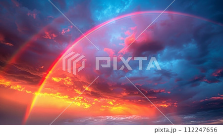 Bright Rainbow Shining in Rain Bright Rainbow Shining in Rain 112247656