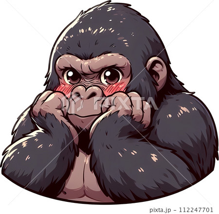 照れるゴリラ 背景透過 112247701