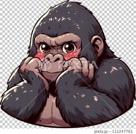 照れるゴリラ 背景透過 112247701