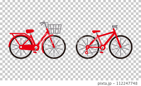 一輛紅色自行車的插圖。向量集的 mamacari 和越野自行車。 112247748