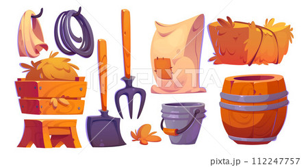 Horse stable or farm barn elements and tools. 112247757