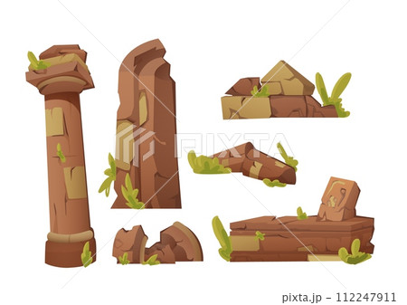 Ancient ruins set - destroyed architecture 112247911