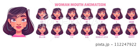 Woman mouth animation kit. Cartoon vector 112247922