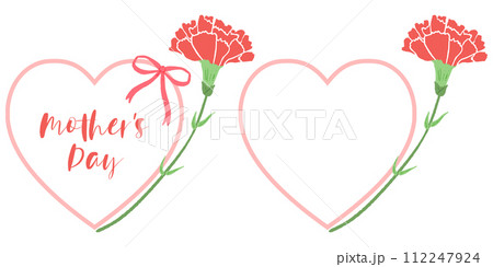 赤いカーネーションの花束、母の日のかわいい手描きイラスト 112247924