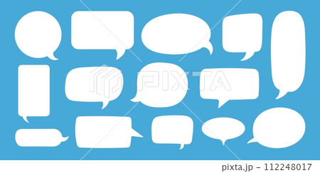 Empty speech bubble. Cartoon text box for message, comic white talk sticker. Doodle speaker comments. Balloon and cloud elements for lettering isolated. Vector set Empty speech bubble. Cartoon text box for message, comic white talk sticker. Doodle speaker comments. Balloon and cloud elements for lettering isolated. Vector set 112248017