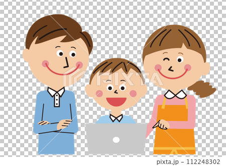 Pop family, family browsing PC with children 112248302