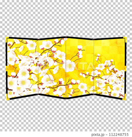 White plum gold folding screen 112248755