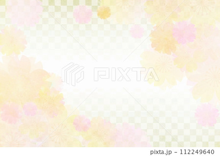 桜と市松模様の和風背景(オリーブ) 112249640