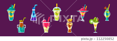 Creamy Dessert with Straw and Glass Vector Set Creamy Dessert with Straw and Glass Vector Set 112250852