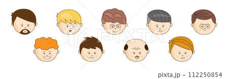Man Character Head Avatar with Different Hairstyle and Emotion Vector Set Man Character Head Avatar with Different Hairstyle and Emotion Vector Set 112250854