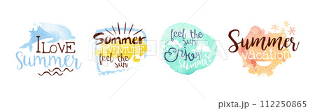 Summer Vacation Promo Sign and Label Colorful Vector Set 112250865