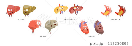 Happy Body Internal Organ with Face Vector Set 112250895