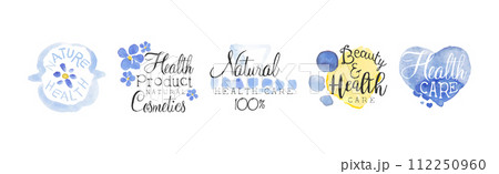 Natural Beauty Cosmetic Product Promo Sign Colorful Vector Set 112250960