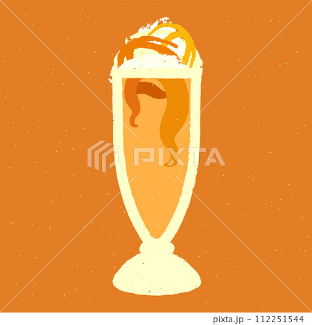 Coffee cocktail with cream and caramel. Cappuccino Latte in hurricane glass. Milkshake 112251544