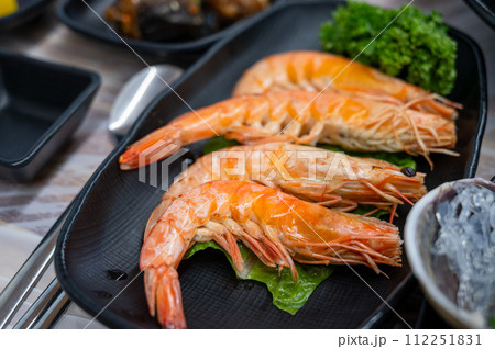 korea Seafood. Cooked shrimp. Ripe prawn korea Seafood. Cooked shrimp. Ripe prawn 112251831