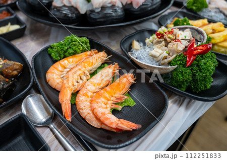 korea Seafood. Cooked shrimp. Ripe prawn korea Seafood. Cooked shrimp. Ripe prawn 112251833