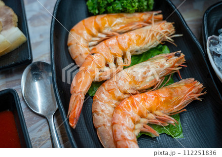 korea Seafood. Cooked shrimp. Ripe prawn korea Seafood. Cooked shrimp. Ripe prawn 112251836