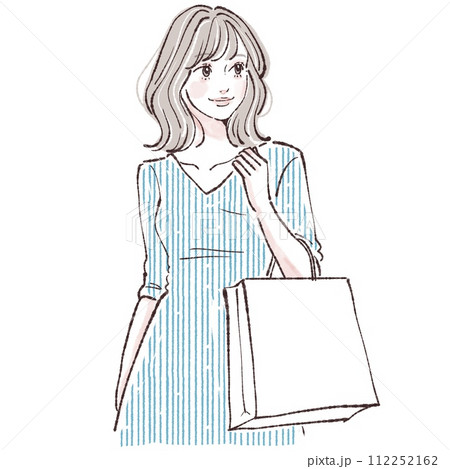 ショッピング/買い物/バーゲン/セール/初売り/福袋/ショップバッグ/をする女性・女の子のイラスト 112252162