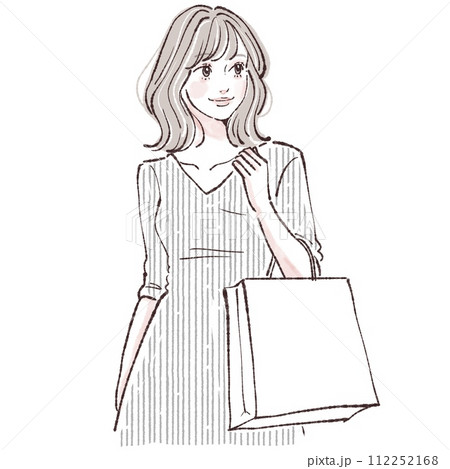 ショッピング/買い物/バーゲン/セール/初売り/福袋/ショップバッグ/をする女性・女の子のイラスト 112252168