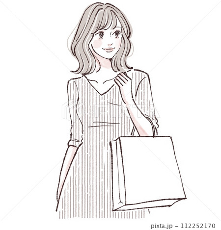 ショッピング/買い物/バーゲン/セール/初売り/福袋/ショップバッグ/をする女性・女の子のイラスト 112252170