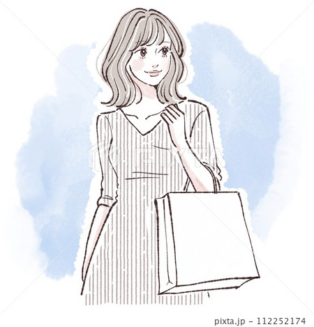 ショッピング/買い物/バーゲン/セール/初売り/福袋/ショップバッグ/をする女性・女の子のイラスト 112252174