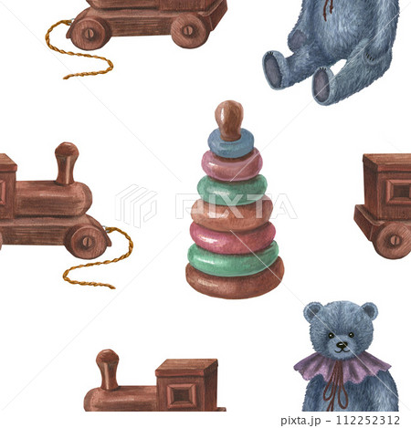 Seamless pattern for children. Watercolor hand drawn illustration. 112252312